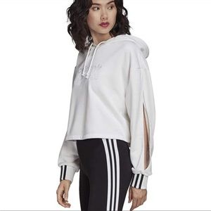 adidas Originals Hoodie Sweatshirt white cropped slit sleeves hoodie Large NWT